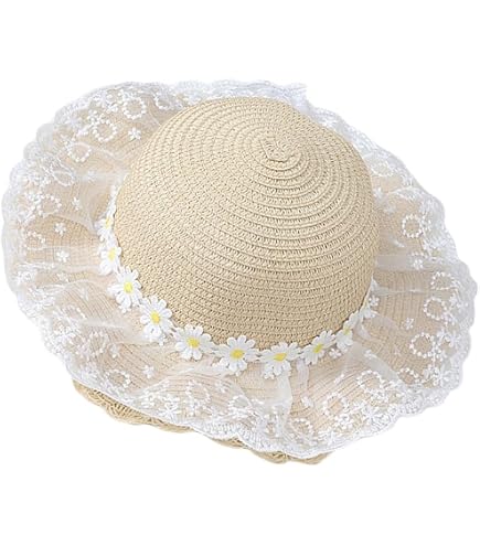 Amazon.com: Girls Tea Party Sun Hat with Lace Ribbons 𝐒traw Hats